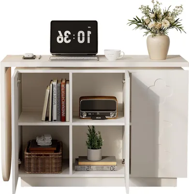 Produktbild von Sweiko Schreibtisch, drehbarer L-förmiger Eck-Computertisch, Bürotisch, Frisiertisch, weiß 110 cm