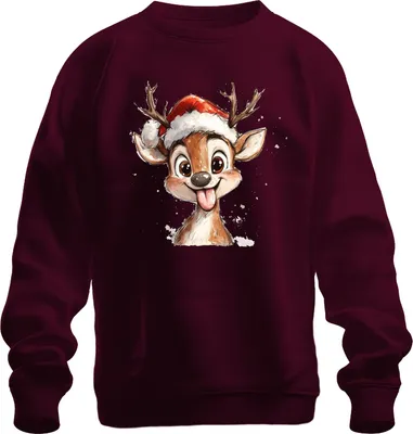 Immagine prodotto di Funny Reindeer Christmas Gift Kids Cute Tongue Vintage Unisex Felpa Pullover, Borgogna, S