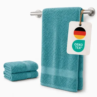 Produktbild von Komfortec 2er Handtuchset aus 100% Baumwolle, 2 Handtücher 50x100 cm Set, Frottee, Weich, Aqua