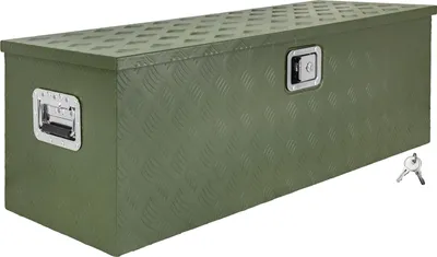 Produktbild von Deichselbox Grün Werkzeugkasten Truckbox Alu Box Anhänger Kiste mit Deckel Abschließbar Alubox Transportbox Werkzeugbox Aluminium Aufbewahrungsbox D160 trucky