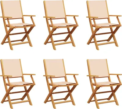 Obrázok produktu pre vidaXL Záhradné stoličky 6 ks Skladacie Béžová látka a masívne drevo