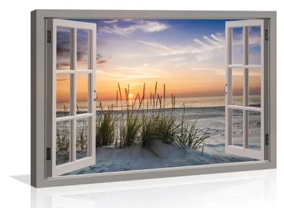 Produktbild von 5014 Strandblick Leinwandbild 120x80 cm Fensteraussicht