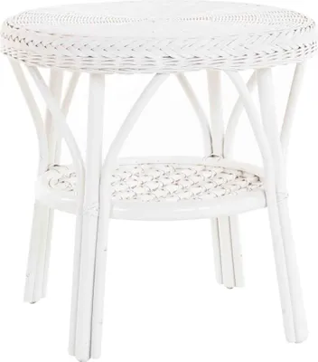 Produktbild von KRINES HOME Rattan-Tisch / Beistelltisch Rund / Couchtisch Rattantisch Ablage (Weiss)
