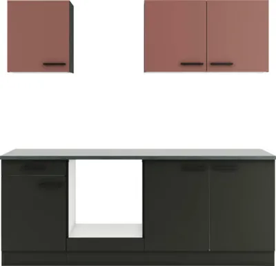 Produktbild von Optifit Küchenzeile ohne Geräte Nizza407/Madrid420 210 cm rostrot anthrazit matt zerlegt Variante reversibel KPNM 2136OE
