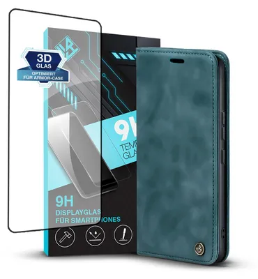 Produktbild von Handy Hülle für Xiaomi Redmi Note 13 Pro+ 5G mit 9H Displayglas Klapphülle Bookcase Flip Cover Handy Tasche Etui Farbe: Petrol