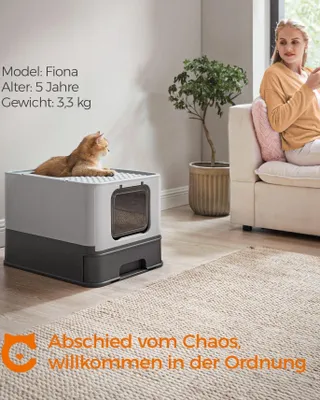 Image de Kit de litière pour chat, en PP/PC, avec contrôle des odeurs, facile à nettoyer, dimensions : 54,3 x 42,5 x 37,8 cm