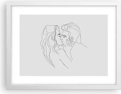 Produktbild von Gerahmtes Poster - Weißer Rahmen - Kuss Paar Skizze - 40x30 cm - Wand Bild - Wanddeko - Wandbilder - Kunstposter - Wandposter - Bilderrahmen - Bilder - Kunstdruck - Wanddekoration - P2WAA40x30-4434