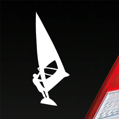 Produktbild von Auto Aufkleber Windsurfer Wind Surfer Surfing Kite 12x5 cm Weiss Glanz Sticker Heckscheibenaufkleber