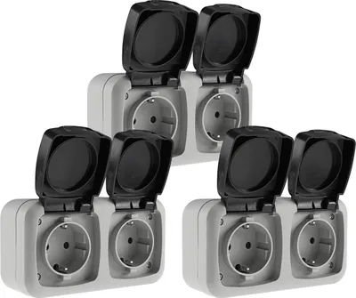 Produktbild von 3er Set Feuchtraum Doppel-Steckdose IP44 2-fach Steckdose Aufputz horizontal