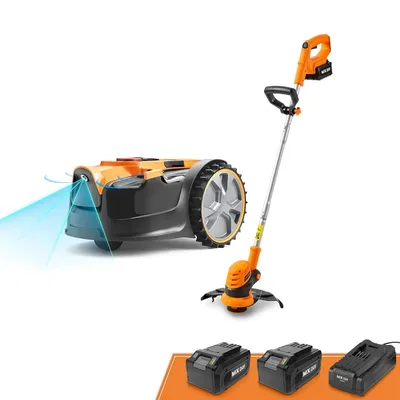 Produktbild von LawnMaster OcuMow™ Roboter-Rasenmäher mit kabellosem 24V MAX 10-Zoll-Gras-Trimmer-Kombi-Set, optische Navigation, automatische Hindernisvermeidung