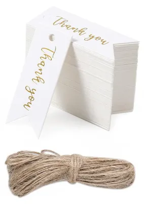 Produktbild von Dankeskarten Anhänger mit Band - Weiß - 100 Stück - Papier - 5 x 2 cm