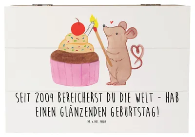 Produktbild von Mr. & Mrs. Panda Holzbox 2004 Geburtstag 22 x 15 cm - Weiß - Geschenk, Happy Birthday, besonderes Ereignis, Kiste, Erinnerungsgeschenk, schatztruhe, Truhe, Holztruhe