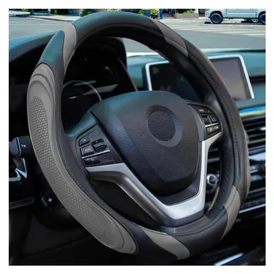 Produktbild von Lenkradbezug Auto Mikrofaser Leder Sport Anti Rutsch Universal 38cm Grau