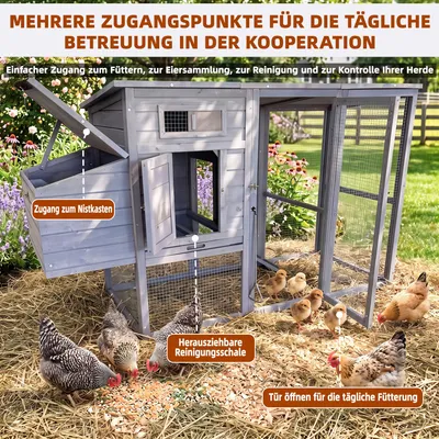 Immagine prodotto di Pollaio Kanu, nidi per la deposizione delle uova in legno, recinto per l'esercizio, resistente ai predatori, facile da pulire. Colore: bianco e viola