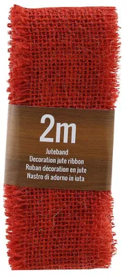 Produktbild von Rotes Dekoband aus Jute für Gestecke und Kränze, 2 Meter Länge und 6,5 cm Breite