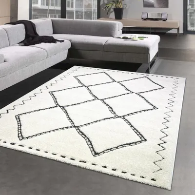 Zdjęcie produktu dla Nowoczesny puszysty dywan z geometrycznym wzorem Rozmiar - 240 x 340 cm