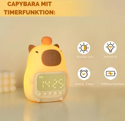 Produktbild von LED Nachttischlampe Capybara Lampe. Capybara Nachtlampe Tischlampe, LED fest integriert, RGB, Tageslichtweiß - Version: Capybara mit Uhr
