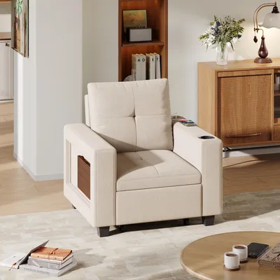 Produktbild von REMZETTA Schlafsessel mit Schlaffunktion, 5-fach verstellbarer Rückenlehne, klappbarer Ablage und Steckdose, 78 x 94 x 90 cm, Beige