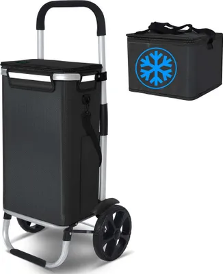 Produktbild von VOUNOT® 2 Räder Einkaufstrolley Klappbar mit 50L Wasserdichter & Kühlfach, Schwarz