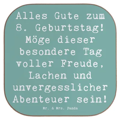 Produktbild von Mr. & Mrs. Panda Untersetzer Glas Spruch 8. Geburtstag Abenteuer - Meeresbrise - Geschenk, Geburtstagsparty, Happy Birthday, Lachen, Freude, gläseruntersetzer, Coaster