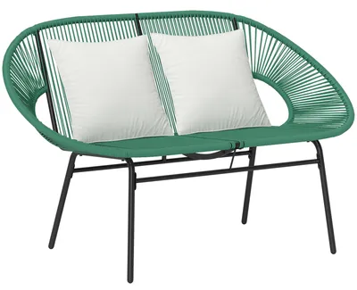 Produktbild von 2-Sitzer-Gartensofa aus PE-Rattan und Stahl mit Kissen und Armlehnen, 132 x 72 x 83 cm, grš¹n