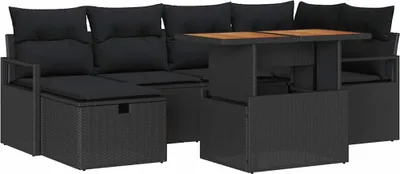 Immagine prodotto di vidaXL Set di divani da giardino 7 pezzi in polirattan nero