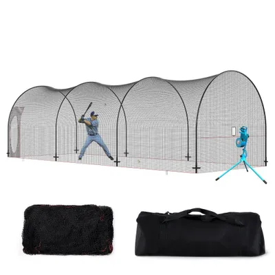Obrázok produktu pre Sieť na odpalovanie s rámom a sieťou - 10 x 3,6 x 3 m - Sieť na odpalovanie a nastavovanie - Sieť na odpalovanie - Sieť na odpalovanie pre tínedžerov alebo dospelých - Čierna - Dvor