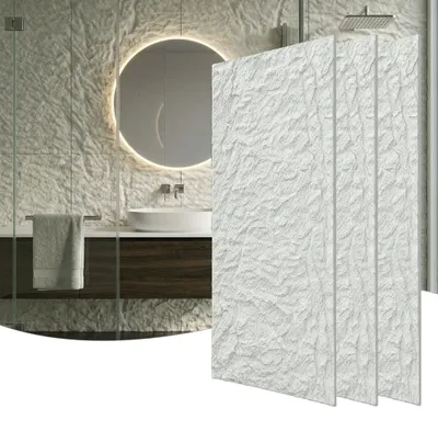 Produktbild von YARDIN Massive Wandpaneele mit natürlicher Steinoptik, 5 cm Materialstärke, 6 Stück Cremeweiß strukturierte Innenverkleidung, Modell B