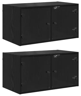 Image de vidaXL Armoires murales 2 pcs Noir imitation chêne 68 x 37 x 35 cm