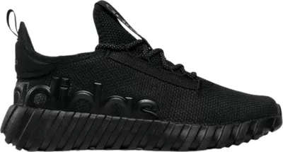 A studio shot of a black Adidas athletic shoe.