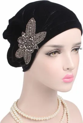 Produktbild von Perlen Blume Frauen Krebs Chemo Samt Hut Muslim Beanie Turban Head Wrap Cap