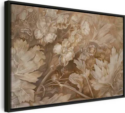 Produktbild von Italienischer Leinwand Leinwandbild - Floral Ornaments Carved in Delicate Sepia and Brown Shades 90x60 cm Blumen b-H-10015-b-a