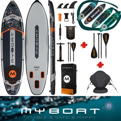 Produktbild von Komplettset Kajak Touring SUP Board Set mit 5 cm hohem stabilem Sitz, zweite 4-teiligem Paddel, MyBoat Bass Hunter 2 Personen Paddling Kayak Kanu Boot