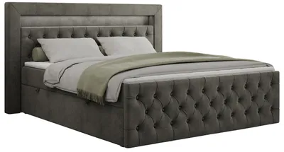 Produktbild von Boxspringbett 180x200 mit Led, Polsterbett 180x200 mit LED Kopfteil - Multipocket-Matratze H3 - Doppelbett mit Bettkasten Stauraumbet - GOLD-9 - 180x200cm - Velvet - Dunkelgrau - H3