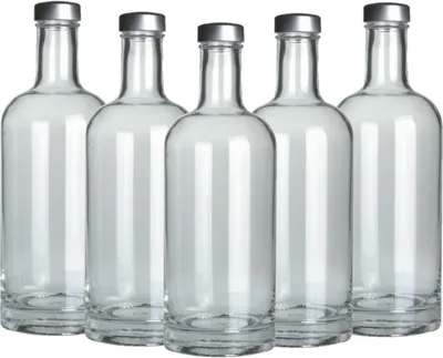 Image de BELLEROFONTE Bouteille en verre transparent modèle VAND pour eau 750 ml avec bouchon argenté, 5 pièces