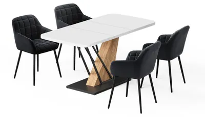 Imagen del producto de Set de mesa de comedor Vicco Fenaro Blanco/Roble dorado 120 x 80 cm con 4 sillas de comedor, Model 62770