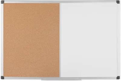 Produktbild von BI-OFFICE XA0303170 Kombitafel 90 x 60 cm Schreib- und Korktafel braun/weiß Alurahmen