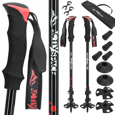 Zdjęcie produktu dla Składane kije trekkingowe do Nordic Walking, 2 sztuki, regulowane, zakres 61-135 cm, system blokowania "Safe Lock"