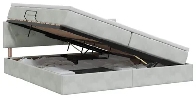 Obrázok produktu pre vidaXL Úložný priestor v posteli s čelom Svetlošedá 200 x 200 cm Zamat