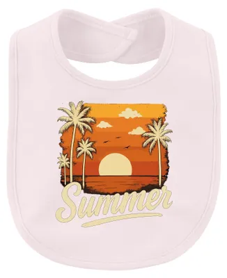 Produktbild von Summer Sonnenuntergang Palmen Retro Vintage Strand Urlaub Beach Baby Lätzchen, Pink