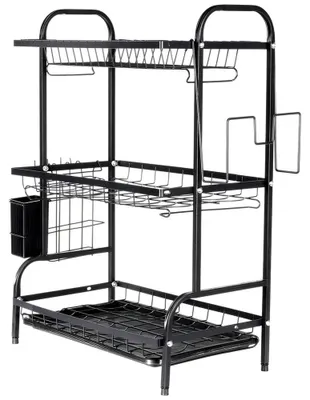 Obrázok produktu pre Odkladací stojan na riad – stojan na odkvapkávanie riadu – 3 úrovne – 54,5 x 24,5 x 60 cm – čierna farba