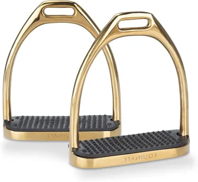 Productafbeelding van Stijgbeugels Paardrijden - Opstapbeugels RVS - Comfortabel Rijden - Met Antislip Rubber - 12 cm - Goud