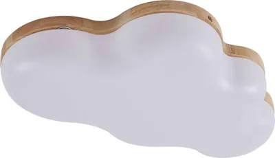 A cloud-shaped LED ceiling light with a wooden frame.