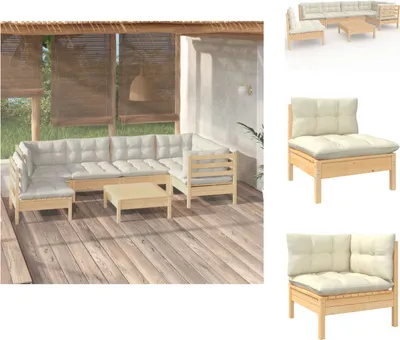 Produktbild von vidaXL 7-tlg. Garten-Lounge-Set mit Creme Kissen Kiefernholz -  Gartenmöbel-Sets