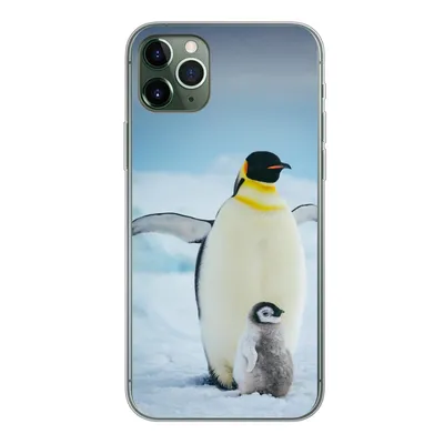 Produktbild von MuchoWow® Handyhülle Schutzhülle Hülle für iPhone 11 Pro Max Kaiserpinguin mit Jungen Silikon Softcase Handy Hülle - Schutz