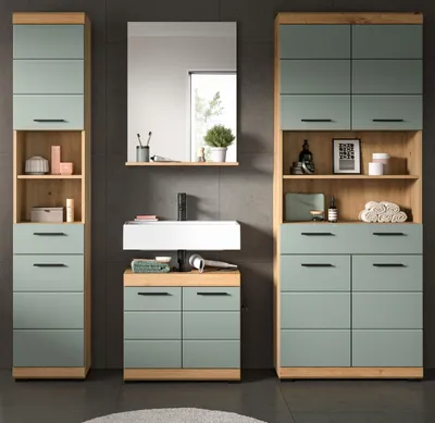 Produktbild von Badmöbel Set 4-teilig "Shawn" in Salbei und Artisan Eiche Badkombination 200 x 191 cm