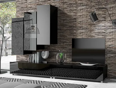 Produktbild von AX LIVING Anbauwand Wohnzimmer Kossana 11 – 300 cm Breite, Schwarz