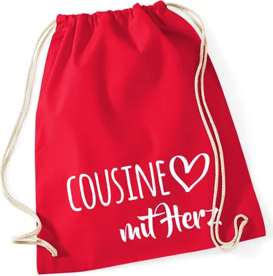 Produktbild von Huuraa Turnbeutel Cousine mit Herz 12 Liter Classic Red Baumwolle Rucksack Geschenkidee