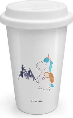 Produktbild von Mr. & Mrs. Panda Isolierbecher Einhorn Bergsteiger - Weiß - Geschenk, Kaffeebecher To Go, Thermokaffeebecher, Abenteuer, Unicorn, Berge, Urlaub, Thermobecher, ToGo
