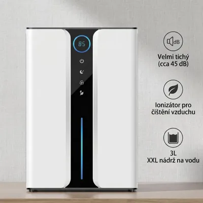 Productafbeelding van Elektrische luchtontvochtiger, 3 liter, met ionisator, automatische uitschakeling, nachtmodus, geschikt voor ruimtes tot 60 m², AI-gegenereerde afbeelding